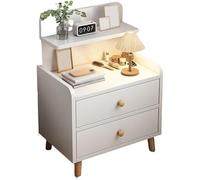 Modern 4-Storey Bedside Table, Wooden Bedside Table with Storage Drawers and Wooden Legs, Bedside Table with Open partitions, Suitable for bedrooms, Living Rooms, and Study Rooms B