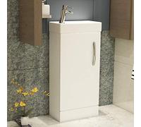 Modern 400mm 1-Door Floor Standing Bathroom Vanity Unit Basin Sink Gloss White Mixer Tap + Free Waste