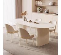 Modern 47.2" White Oval Dining Table with Sintered Stone Top & Durable Metal Base Space Saving for 4 6 Stylish Kitchen/Bar Furniture Set with 4 Chairs