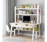 Modern 47" Computer Desk for Small Office Stylish Home Office Workstation with Storage Compartments & 2 Drawers Perfect for Writing & Studying (Natural Finish)