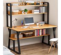 Modern 47" Computer Desk with Bookshelf & Storage Shelves - Sturdy Writing Workstation for Home & Office Simple Design for Optimal nization - Pear Finish