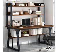 Modern 47" Computer Desk with Storage Shelves & Bookshelf - Sturdy Writing Workstation for Home & Office Simple Design Perfect for Study & Work (Pear)
