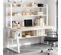 Modern 47" Desk Bookshelf - Sturdy Computer Desk with Storage Shelves Minimalist Writing Workstation for Home & Office Ideal Study & Work Setup (Pear)