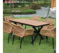 Modern 5/7/9 Piece Garden Furniture SetRattan Chairs & Aluminum Dining Table for Outdoor Balcony Patio TerraceStylish Patio Furniture Set with 6 Chairs & 150cm Table