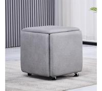 Modern 5 in 1 Storage Ottoman Cube Footstool with Stackable Shoe Changing Stool Multi Functional Small Seat and Foldable Table Coffee Table for Living Room Sofa Light Grey Technical Cloth