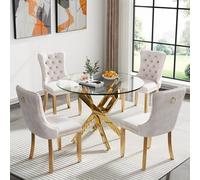 Modern 5-Piece 36" Round Dining Table Set for 4 with Velvet Upholstered Chairs & Sturdy Cross Metal Legs - Perfect for Small Dining Rooms & Kitchen Spaces