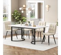 Modern 5-Piece Dining Set - 140x80cm White MDF Table with Black Metal Legs & 4 Chic Chairs - Stylish Kitchen & Dining Room Furniture Upgrade