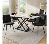 Modern 5-Piece Dining Set - Extendable Table for 4 Sturdy MDF with Metal Cross Legs Comfortable Upholstered Chairs Perfect for Kitchen & Living Room
