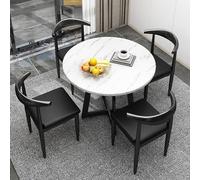 Modern 5-Piece Dining Set - Round Table & 4 Space-Saving Chairs, Small Kitchen Furniture with Brown Faux Leather Seats, Ideal for Dining Rooms & Apartments
