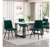 Modern 5-Piece Dining Set with Black Rectangular Table (140x80cm) and 4 High-Back Green Velvet Chairs - Stylish Dining Room Furniture for Home