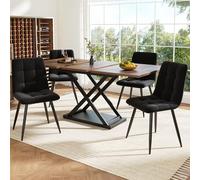 Modern 5-Piece Dining Set with Extendable Table & Chairs for 4 Sturdy MDF Table with Metal Cross Legs Comfortable Upholstered Dining Chairs Perfect for Kitchen & Living Room