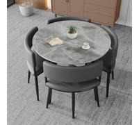 Modern 5-Piece Dining Table Set - 35.4" Faux Marble Kitchen Table & 4 Grey PU Leather Chairs, Space-Saving Design for Dining, Meetings & Small Spaces