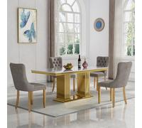 Modern 5-Piece Dining Table Set, 68.11'' Recle Faux Marble Top with Stainless Steel Base, Includes 4 Grey Chairs, Ele White h for Contemporary Dining Room
