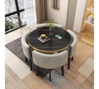Modern 5 Piece Dining Table Set Faux Marble Top & 4 PU Leather Chairs Space Saving Design Perfect for Small Spaces Kitchen Dining Room W90cm
