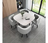 Modern 5 Piece Dining Table Set Faux Marble Top with 4 PU Leather Chairs Space Saving Design for Kitchens Coffee Shops & Meeting Rooms 70x70x75cm