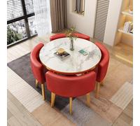 Modern 5 Piece Dining Table Set Faux Marble Top with 4 PU Leather Chairs Space Saving Design Ideal for Kitchen & Dining Room Stylish & Functional W90cm