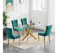 Modern 5-Piece Dining Table Set for 4-60" Kitchen Dining Table with Sturdy X-Sd Metal Legs & 4 Green Chairs - Perfect for Family Gatherings & Dining Rooms