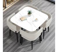 Modern 5-Piece Dining Table Set Square/Round Meeting Table with 4 Chairs Space-Saving Design for Conference Rooms Restaurants & Coffee Shops 90CM