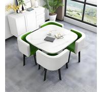 Modern 5 Piece Dining Table Set with 80cm Wooden Table and 4 Upholstered PU Chairs Compact Design for Small Spaces Ideal for Family Dining Room or Small Conference Room Yellow Rou,Green-Square