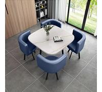 Modern 5-Piece Dining Table Set with Faux Marble Top & 4 PU Leather Chairs Space-Saving Design for Kitchens Coffee Shops & Meeting Rooms 90x90x75cm