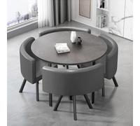 Modern 5-Piece Dining Table Set with Faux Marble Top & 4 PU Leather Chairs, Space-Saving Design for Small Spaces, Ideal for Kitchen or Coffee Meetings