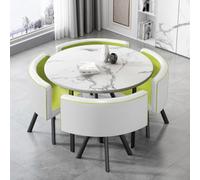 Modern 5 Piece Dining Table Set with Faux Marble Top & 4 PU Leather Chairs Space Saving Design for Small Spaces Ideal for Coffee & Kitchen Meetings 90x90x75 cm
