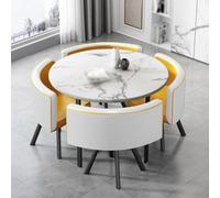 Modern 5-Piece Dining Table Set with Faux Marble Top & 4 PU Leather Chairs, Space-Saving Design for Small Spaces, Perfect for Kitchen & Coffee Meetings