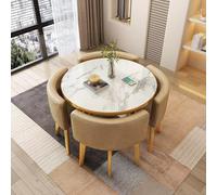 Modern 5 Piece Dining Table Set with Faux Marble Top & 4 PU Leather Chairs Space Saving Design Perfect for Dining Rooms Kitchens and Small Spaces W80cm