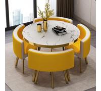 Modern 5-Piece Faux Marble Dining Table Set for 4 Space-Saving Design PU Leather Chairs Stylish Furniture for Small Apartments 80x80x75cm Dining Room Set