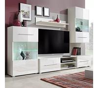 Modern 5-Piece LED Lighted Living Room Furniture Set Modular TV Unit Multifunctional Storage net Complete Dining Module White Home Decor
