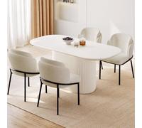 Modern 5-Piece Oval Dining Table Set 62.99" Rectangular Kitchen Table with 4 Chairs Cream White Indoor Dining Room Furniture for Kitchen & Living Room