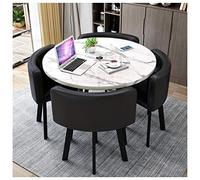 Modern 5-Piece Round Dining Set, Black Wooden Table with Metal Legs, Includes 4 Chairs, Ideal for Balcony, Kitchen, Dining Room & Office - 90cm/35in