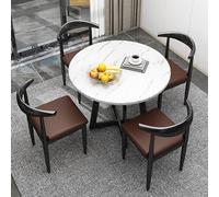 Modern 5-Piece Round Dining Set with Space-Saving Table & 4 Faux Leather Kitchen Chairs - Stylish Conference Table for Small Spaces, Brown Finish, Ideal for Home & Office