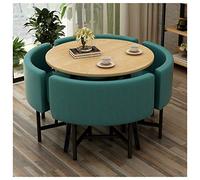 Modern 5-Piece Round Dining Table Set - 80cm Solid Wood Table & 4 Chairs - Dark Green Leisure Design for Office Cafe Hotel Reception & Library - Simple Style Furniture