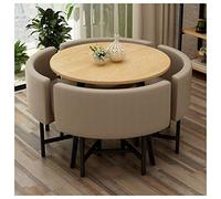 Modern 5 Piece Round Dining Table Set 80cm Solid Wood Table & 4 Chairs for Office Cafe Hotel Library Dark Green Leisure Design Perfect for Meetings & Reception