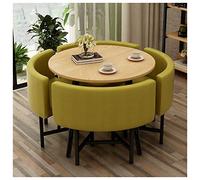 Modern 5-Piece Round Dining Table Set - 80cm Solid Wood Table & 4 Dark Green Chairs Simple Style for Office Cafe Hotel Library - Stylish Leisure Furniture