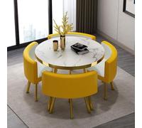 Modern 5-Piece Round Dining Table Set for 4 - Faux Marble Top & PU Leather Chairs Space-Saving Design for Small Apartments Perfect for Dining Room & Kitchen 80x80x75cm