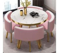 Modern 5-Piece Round Dining Table Set for 4 - Faux Marble Top PU Leather Chairs Space-Saving Design Ideal for Small Apartments & Dining Rooms - 80x80x75cm