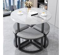 Modern 5-Piece Round Faux Marble Dining Table Set with 4 Metal Frame Chairs - Stylish Kitchen & Living Room Furniture for Reception Negotiation and Office Use