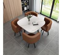 Modern 5-Piece Round Faux Marble Dining Table Set with 4 Upholstered Chairs Stylish Kitchen Furniture for Dining Room & Conference Reception Square Coffee Table Set