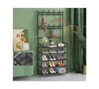 Modern 5 Tier Black Metal Shoe Rack with Double Hooks Stylish Space Saving Solution for Bedroom Hallway Office Elegant Shoe Storage & Coat Hanger