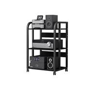 Modern 5 Tier Media Stand with Wheels Movable Rack for Stereo Components Stylish Audio Storage Cabinet Tower for Home Office & Theater (79cm)