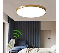 Modern 50cm LED Dimmable Ceiling Light Fixture - Gold Round Panel Lamp with Remote Control for Living Room Bedroom Office Bathroom and Hallway Lighting