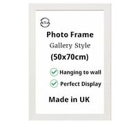 Modern 50x70cm Photo Frame with Safe Perspex Front & Wall Mounting - Wooden Poster Display in Black White Oak for Home Decoration (White)
