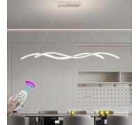 Modern 55W Dimmable LED nt Lamp with Remote Wavy Design for Dining Table Kitchen Living Room OfficeWhite 90cm Chlier Lighting Fixture.