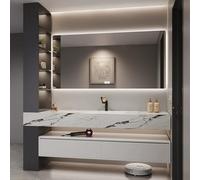 Modern 56" Floating Bathroom Vanity with Sink & Smart LED Mirror Cabinet Stylish White Storage Solution for Contemporary Bathrooms