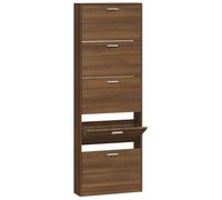 Modern 59x17x169 cm Wooden Shoe Cabinet Brown Oak Finish 5 Flip Doors Ample Storage Durable & Stylish Design for Entryway Living Room & Bedroom.