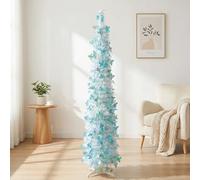 Modern 5FT Blue Sequin Pop-Up Tree - Slim Collapsible Artificial Tree for Apartments, Corners, Dorms & Office Decor