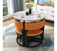Modern 5Piece Round Conference Dining Table Set with Leather ChairsStylish Small Space Furniture for 4 Metal Frame Ideal for Apartments80CM/31.5in