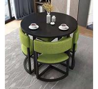 Modern 5Piece Round Dining Table & Chairs Set for Small SpacesLeather Upholstered Kitchen Furniture for 4 Metal Frame Ideal for Apartments 80CM/31.5in